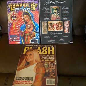 3 Tattoo Magazines full of tattoos ready for art.